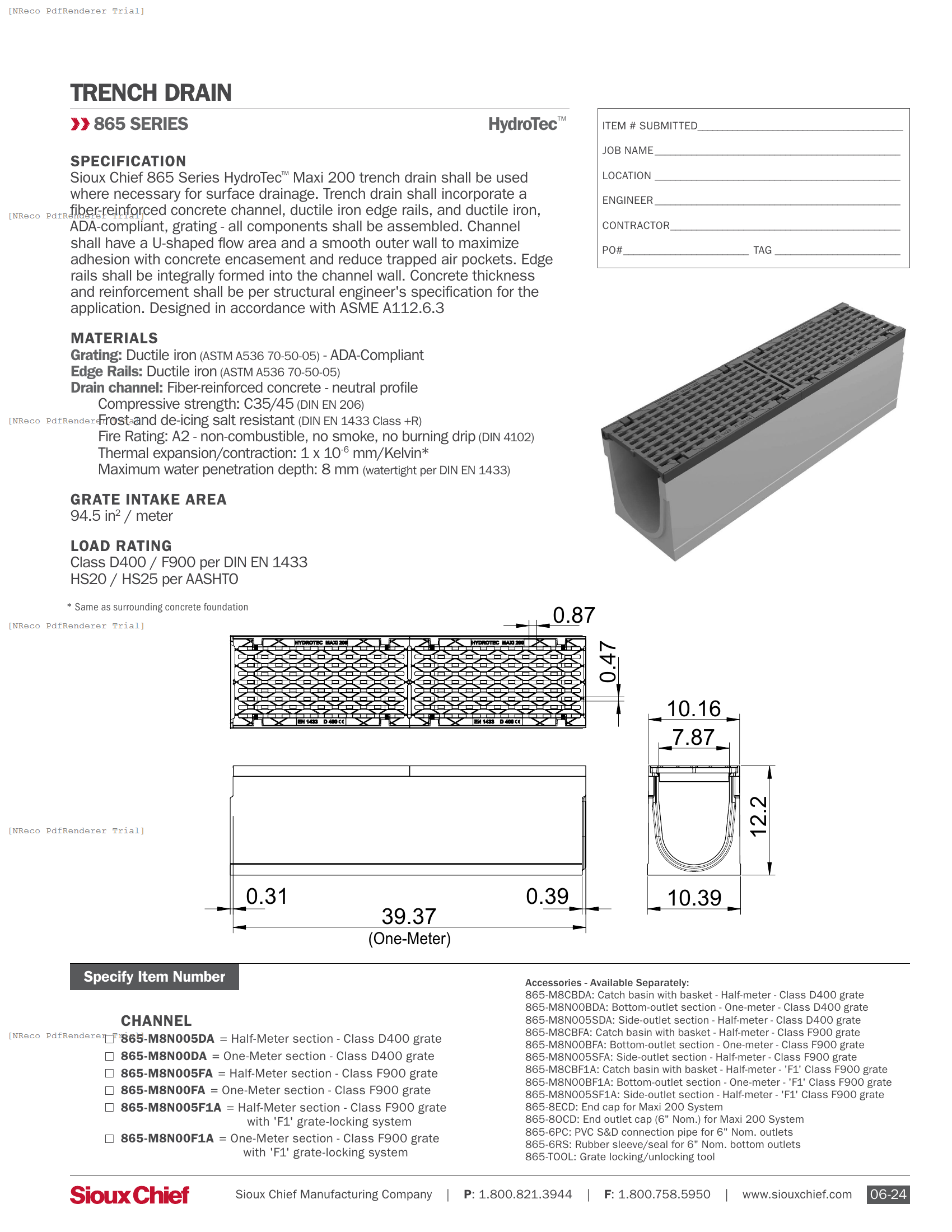 865 SERIES - HYDROTEC MAXI 200 - SPEC SHEET.PDF Specification Document